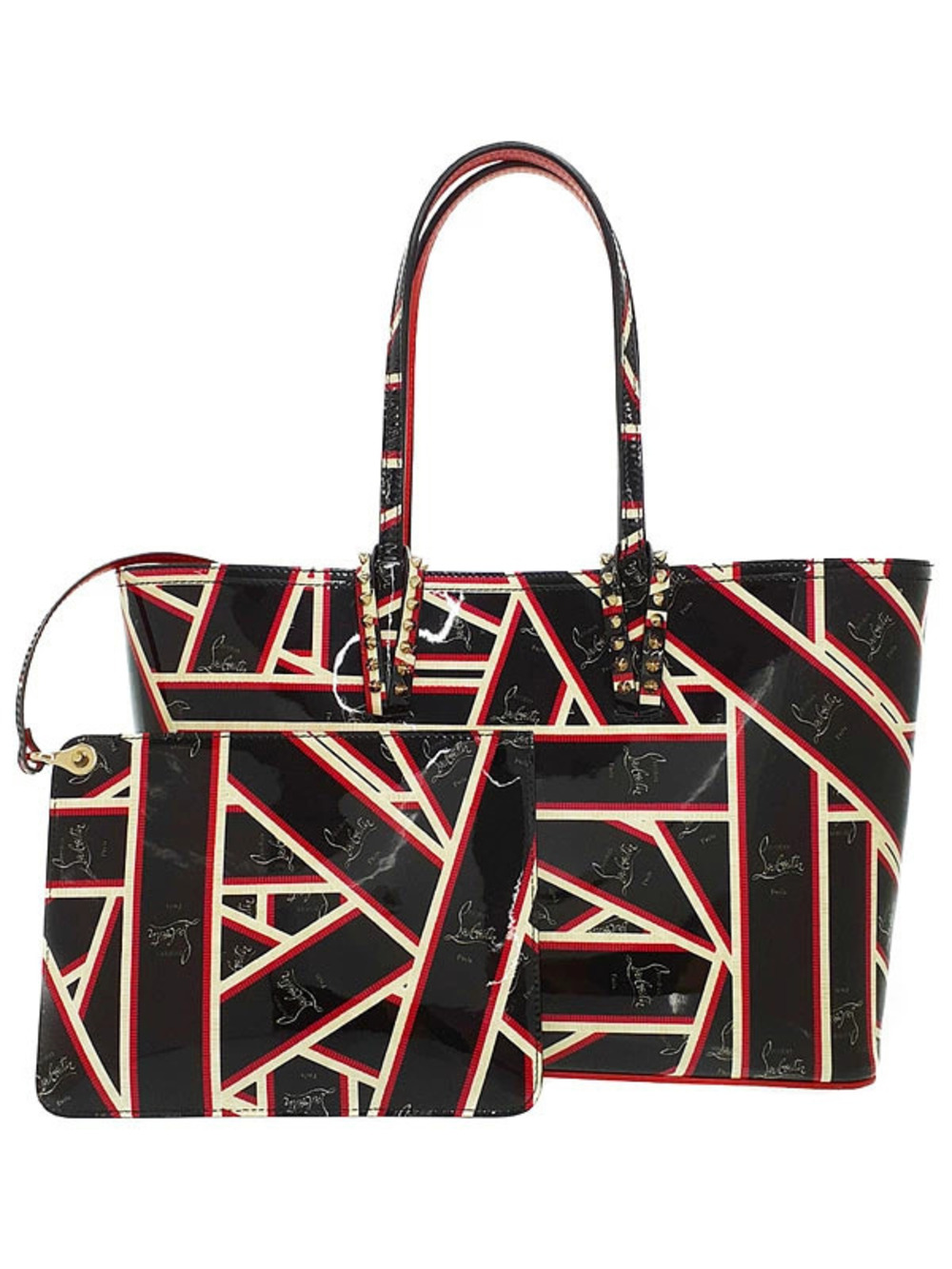 Christian Louboutin CABATA Tote Bag Leather Stud Black Red